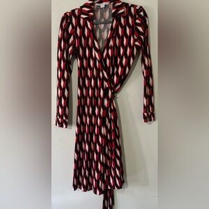 Diane Von Furstenberg Red and Black Long Sleeve Dress